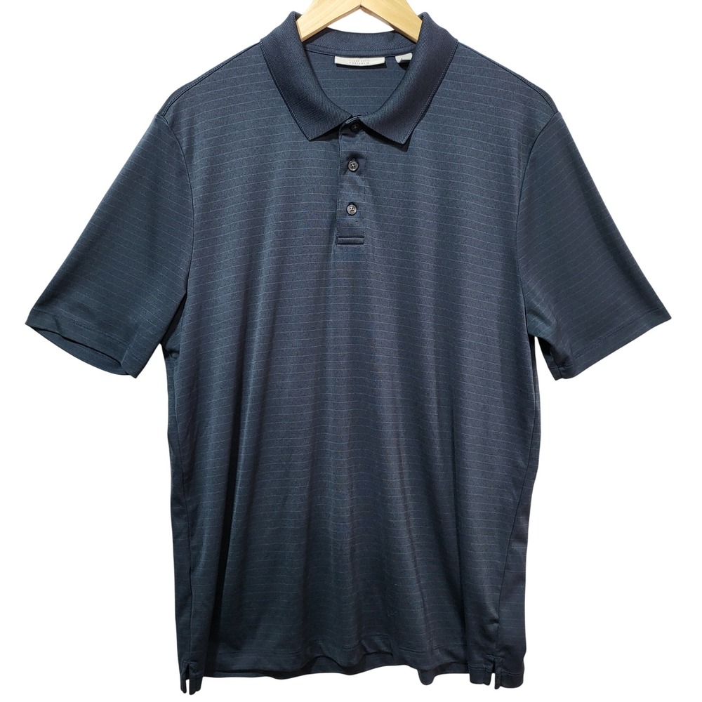Perry Ellis Portfolio‎ Mens Navy Blue Micro Stripe Polo Shirt Large Performance